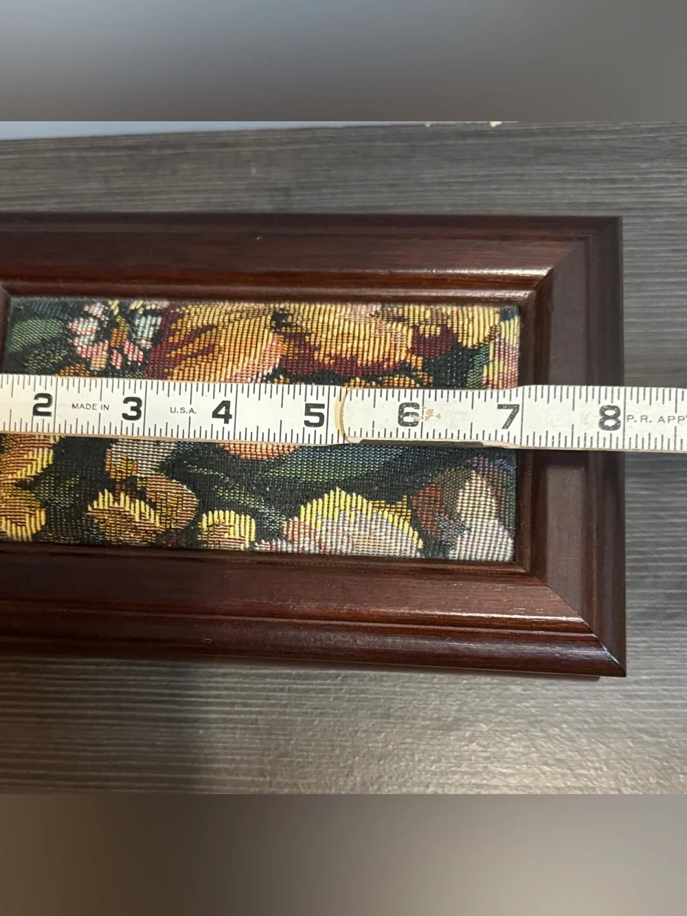 Vintage Classic Brown Wooden Jewelry Box with Mirror and Needlepoint Inlay